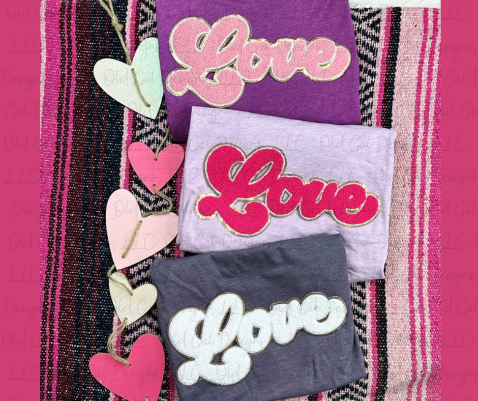 Love Chenille Patch Sweatshirt (Patch available in Light Pink, Hot Pink, or White)