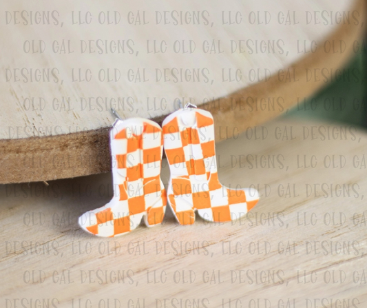 Orange and White Checkered Cowboy Boot Studs