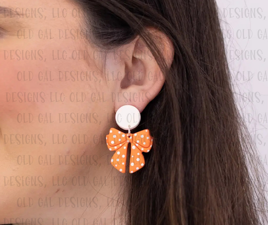 Polka Dot Flat Bow Dangles - Orange