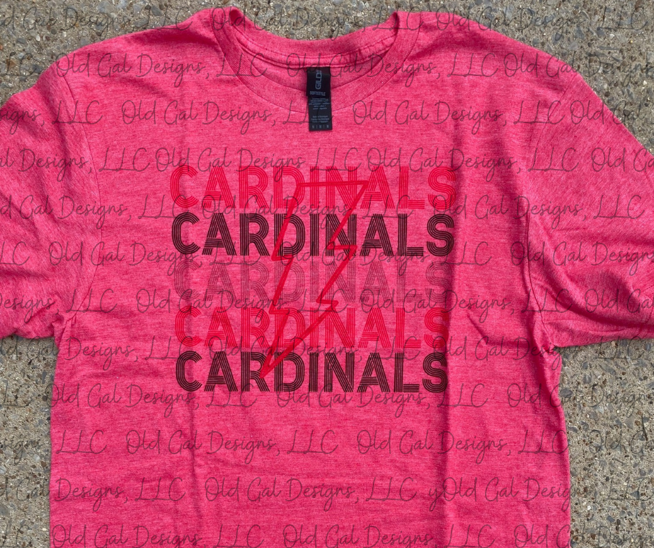 Cardinals Stacked Lightning Bolt - Neon