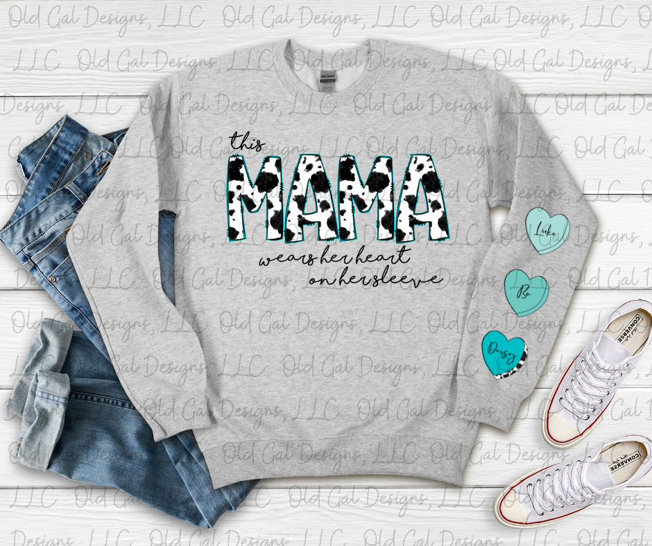 This Mama Wears Her Heart on Her Sleeves - Cowprint