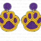 Purple & Gold Paw Seed Bead Earrings