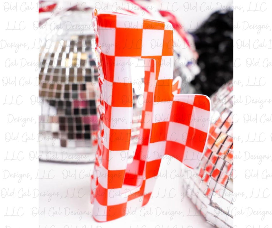 Checkered Claw Clip - Orange and White