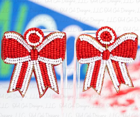 Red & White Ribbon Seed Bead Earrings