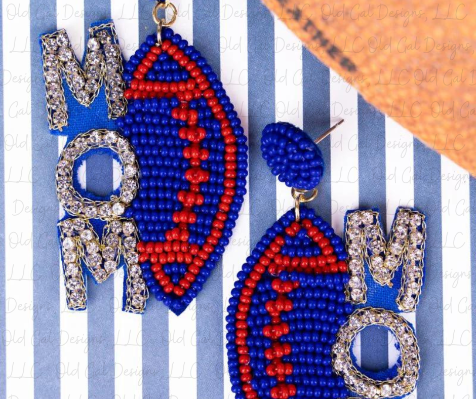 Football Mom Royal Blue and Red Seed Bead Earrings