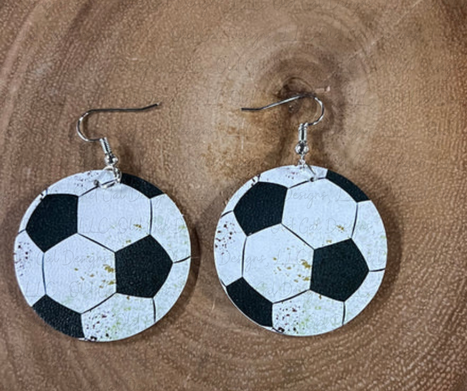 Vegan Leather Earrings - Soccer