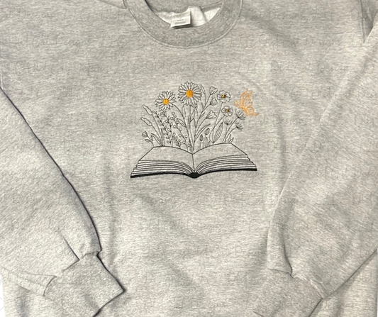 Floral Books Embroidered Sweatshirt