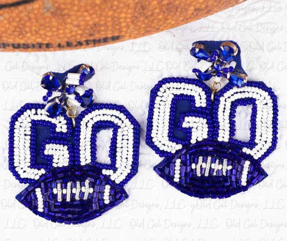 Bejeweled Blue and White 'GO' Seed Bead Earrings