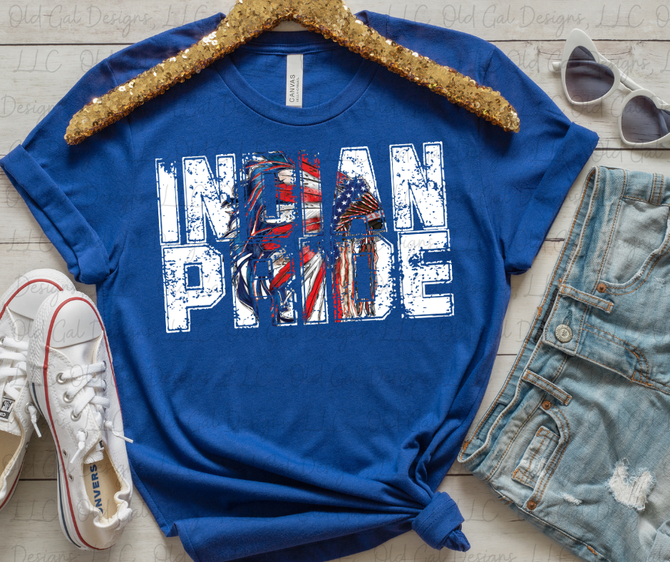 Indian Pride with Colorful Headdress - White Letters