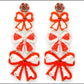 Orange and White Bow Seed Bead Earrings