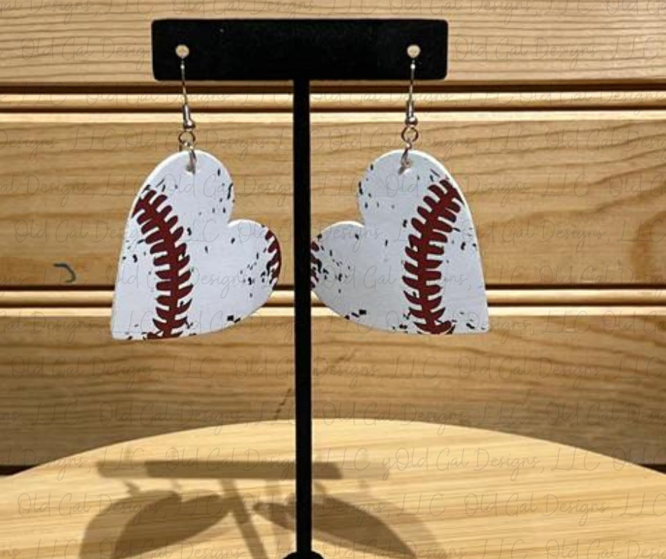 Vegan Leather Earrings - Baseball