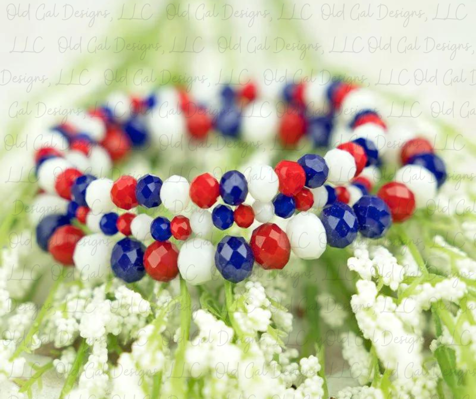 Red, White and Blue Beaded Bracelet Set