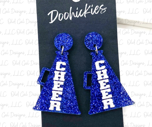 2" Painted Cheer Megaphone Dangles - Custom Spirit Earrings