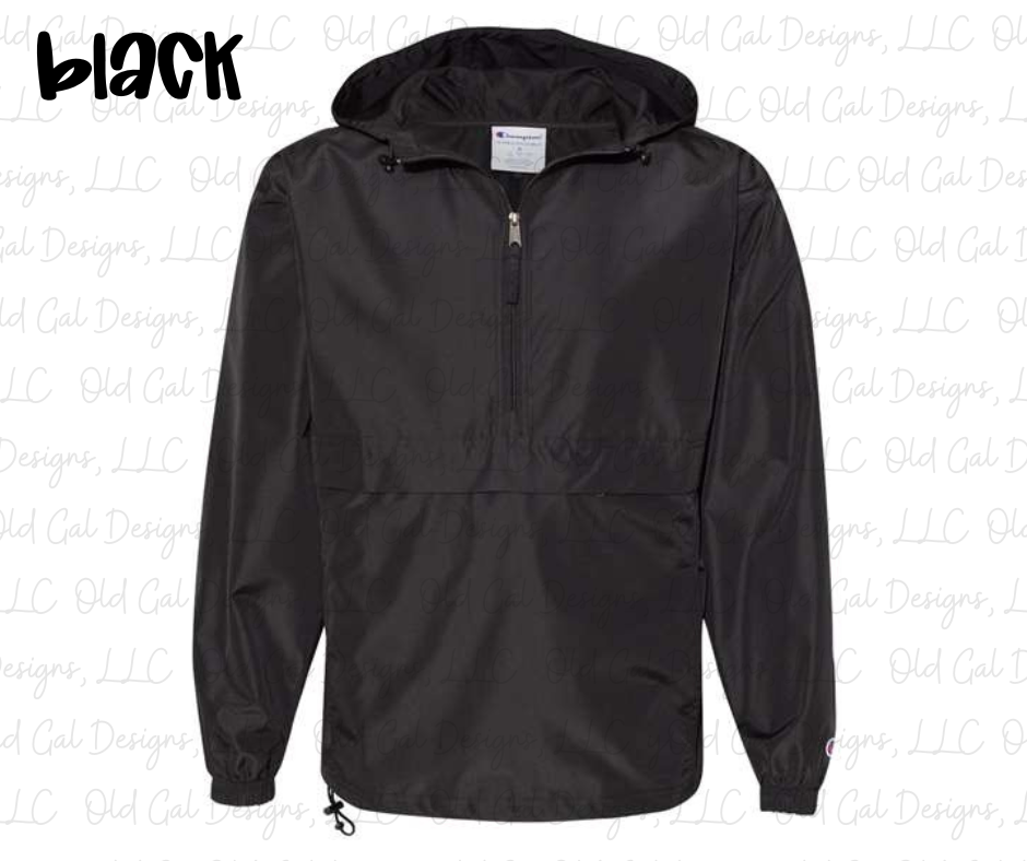 Embroidered Hooded Packable Quarter Zip Windbreaker/Rain Jacket