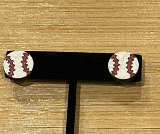 Wood Earrings - Baseball