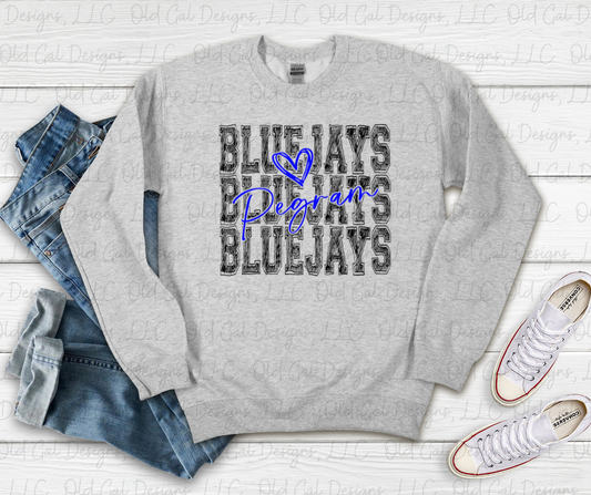 Pegram Bluejays Stacked - Sketch Letters YOUTH SIZES