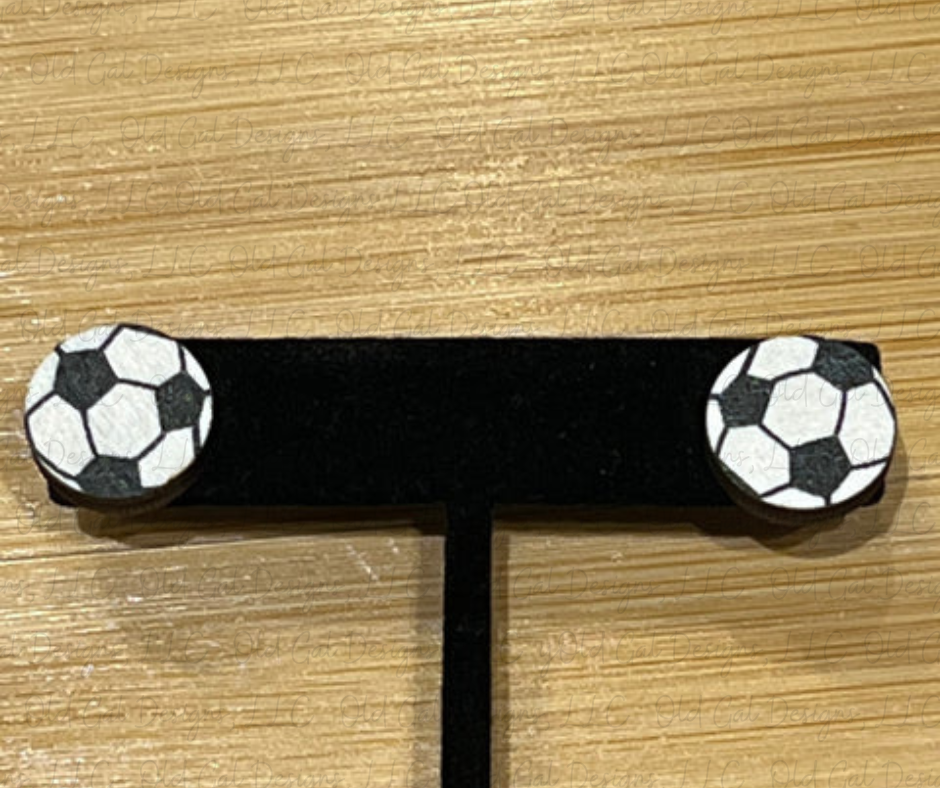 Wood Earrings - Soccer