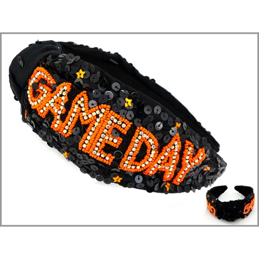 Orange & Black Beaded GameDay Headband