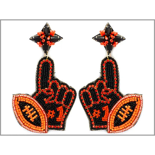 Orange and Black Foam Finger Seed Bead Earrings