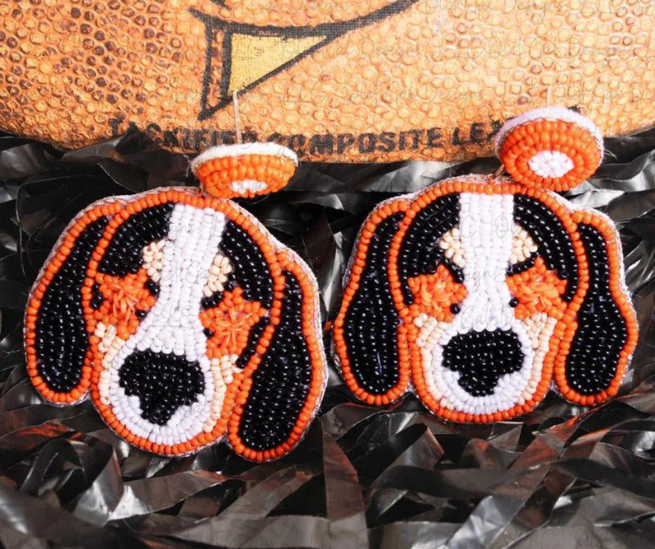 Orange Hound Dog Seed Bead Earrings