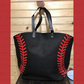 Sports Tote Bag - Baseball (Black with Red Stitches)