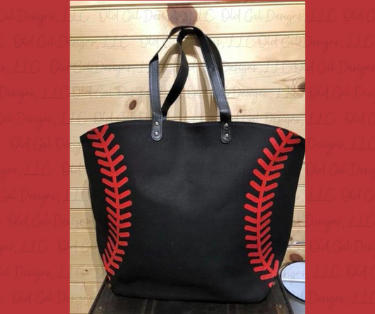 Sports Tote Bag - Baseball (Black with Red Stitches)