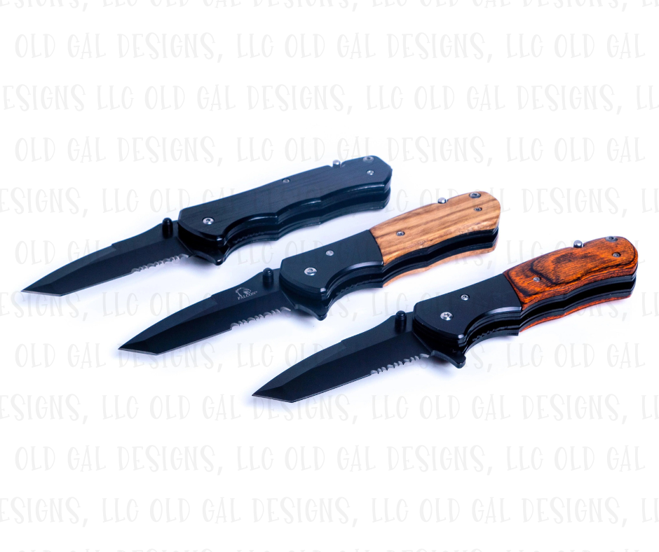 Laser Engraved Wood Pocket Knife