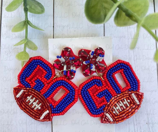 Bejeweled Red & Blue 'GO' Seed Bead Earrings