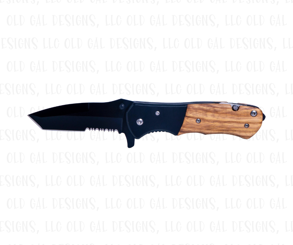 Laser Engraved Wood Pocket Knife