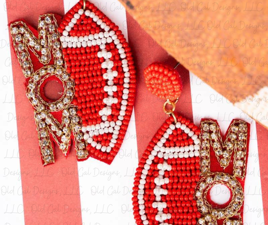 Football Mom Red and White Seed Bead Earrings