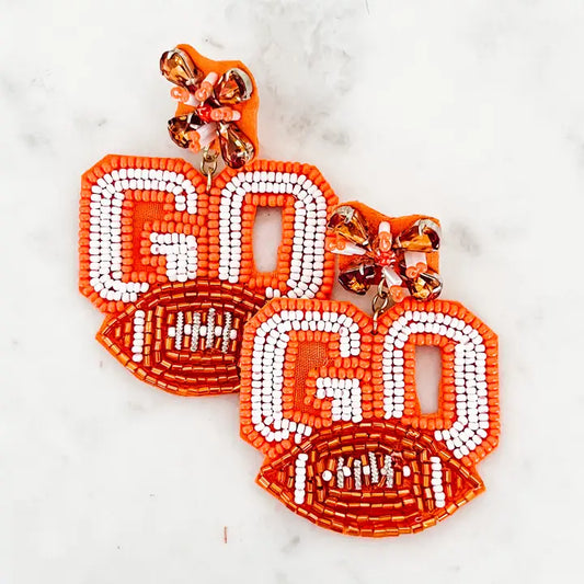 Bejeweled Orange & White 'GO' Seed Bead Earrings