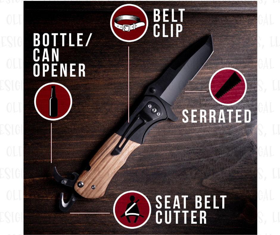 Laser Engraved Wood Pocket Knife