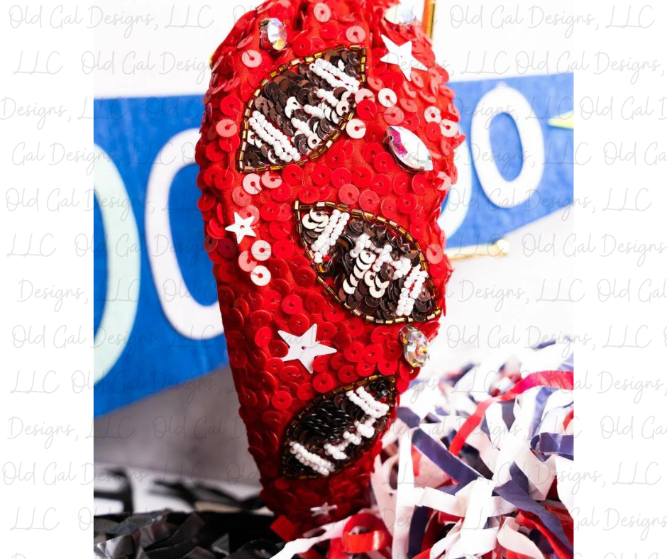 Team Red Sequin Football Knotted Headband