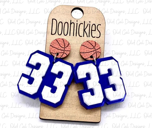 2" Layered Varsity Number Basketball Dangles - Sports Earrings