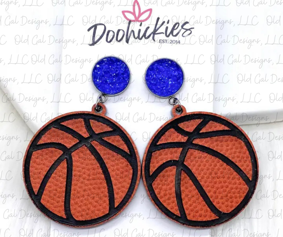 2.25" Engraved Basketball Dangles -Sports Earrings