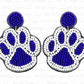 Royal Blue & White Paw Seed Bead Earrings