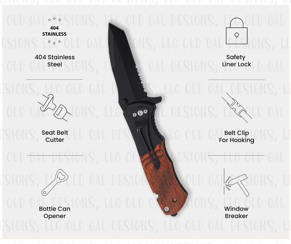 Laser Engraved Wood Pocket Knife