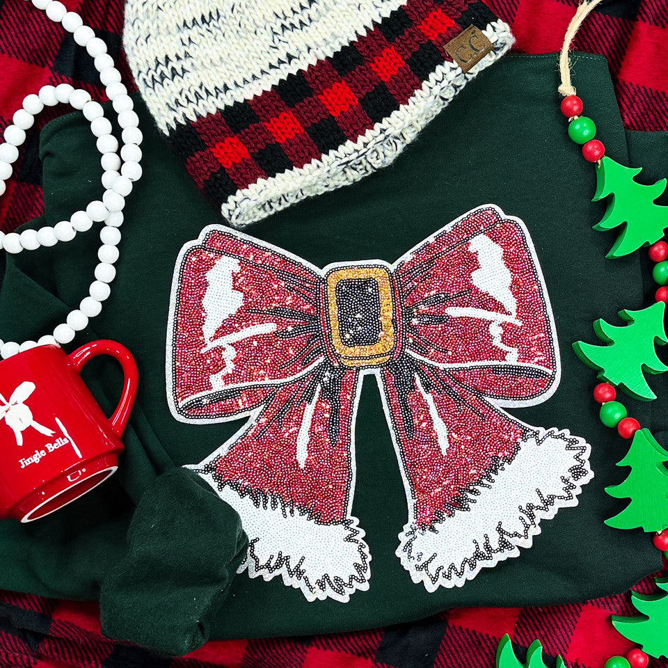 Santa Bow Sequin Sweatshirt