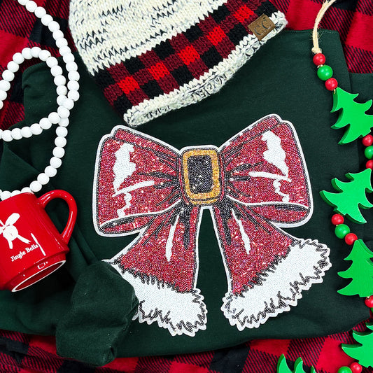 Santa Bow Sequin Sweatshirt