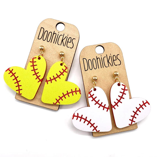 1.5" Baseball & Softball Heart Dangle Earrings