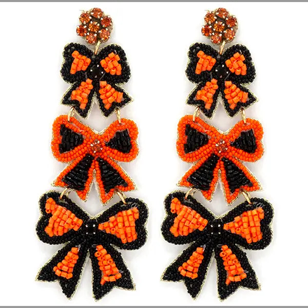 Orange and Black Bow Earrings