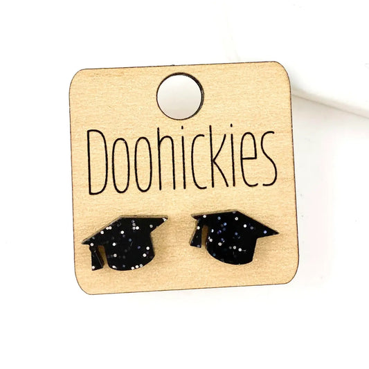 11mm Black Glitter Graduation Studs - Graduation Earrings