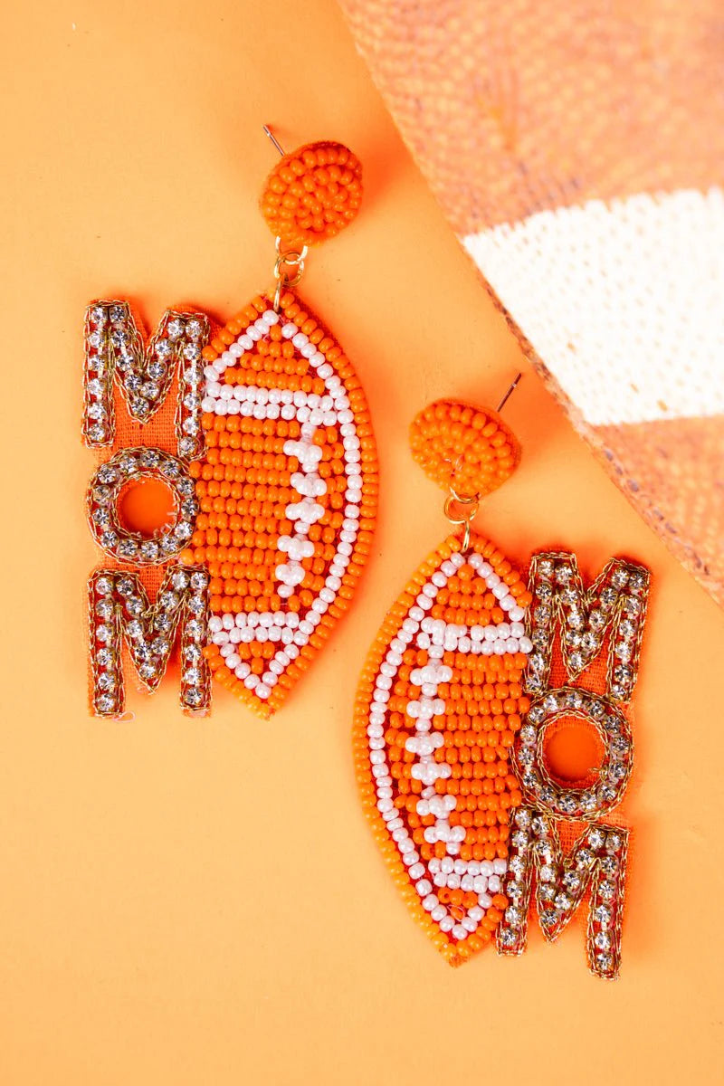 Football Mom Orange and White Seed Bead Earrings