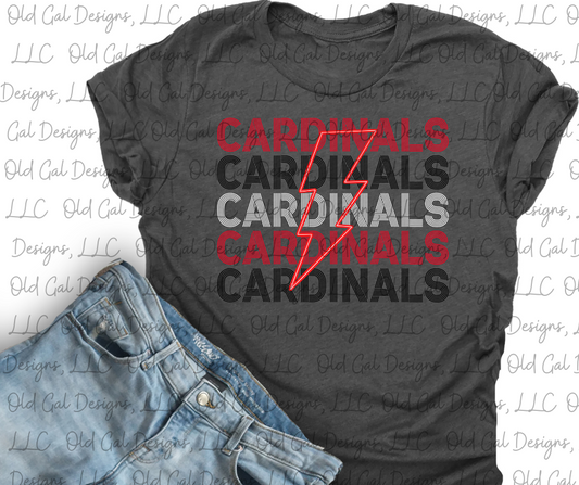 Cardinals Stacked Lightning Bolt - Neon