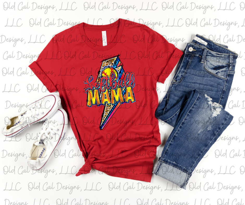 Leopard Lightning Bolt Softball Mama