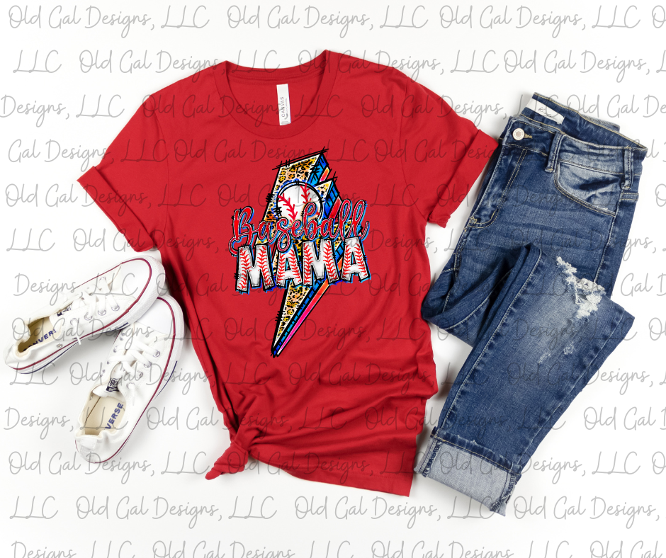 Leopard Lightning Bolt Baseball Mama