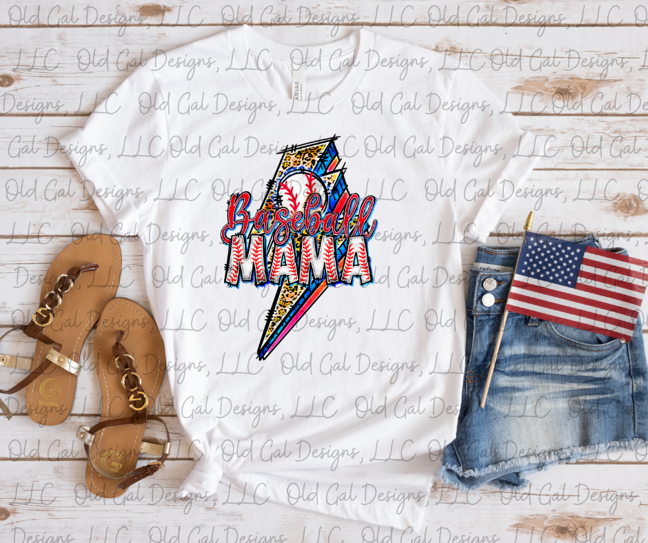 Leopard Lightning Bolt Baseball Mama