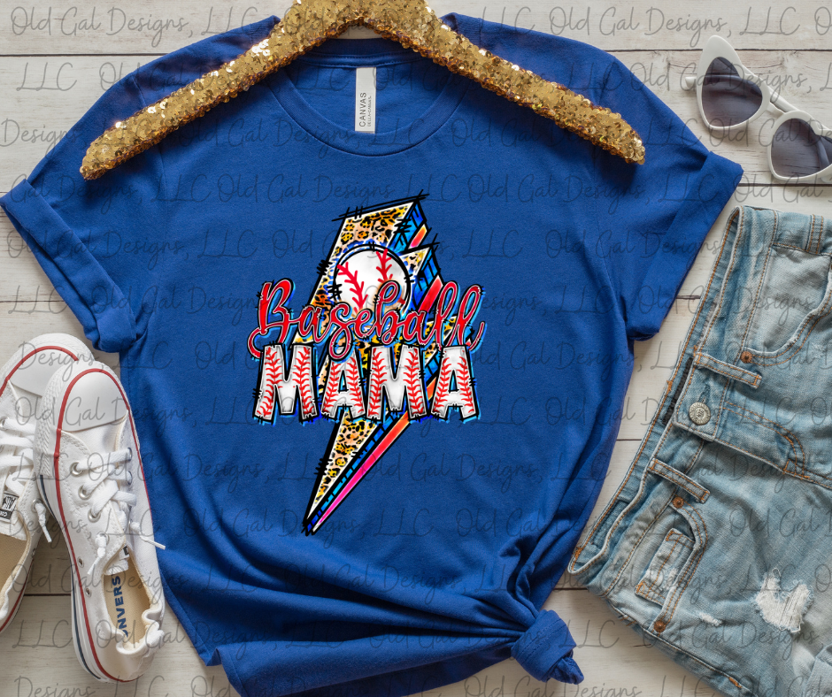 Leopard Lightning Bolt Baseball Mama