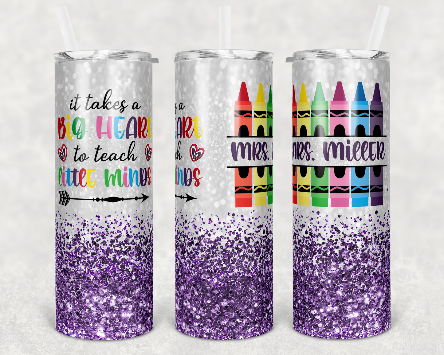 Purple Glitter Crayon Teacher Tumbler