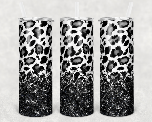 Leopard Silver Glitter Tumbler